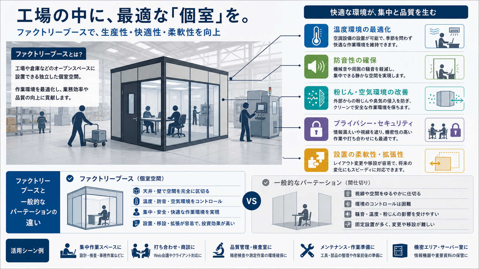 ファクトリーブース活用とは？工場・倉庫内に個室空間を作る間仕切りソリューション